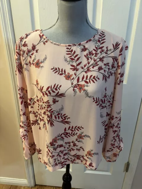 Petite Large Liz Claiborne  Pink Roses Blouse