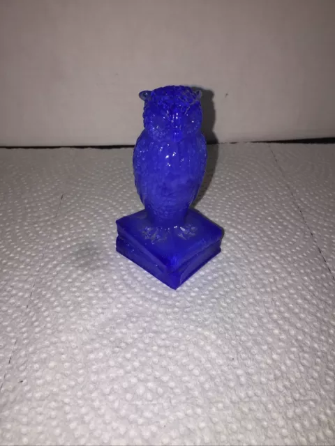 Vintage Degenhart Glass Cobalt Dark Blue Almost Slag  Owl On Books Figurine #405