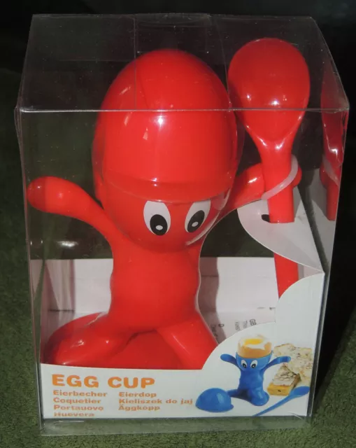 EGG Cup Eierbecher Bauarbeiter Eierhalter rot mit Löffel Kunststoff Frühstück Ne