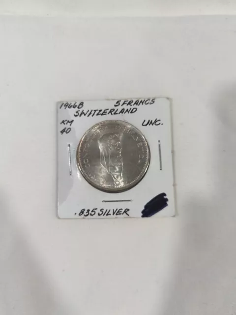 Switzerland 1966B 5 Franc Silver Coin
