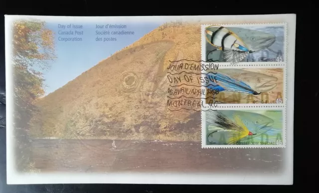 FDC 1998 Pêche à la mouche dans les lacs du Canada Oblitérés Enveloppe Bloc