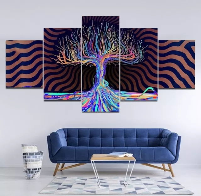 Psychedelic Tree of Life 5 Pieces Canvas Print Wall Art Poster Home Decoration