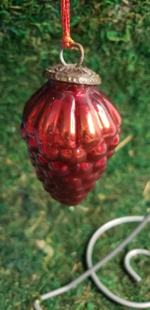 German Antique 3" Christmas Heavy Glass Red Grape Kugel Ornament - Original Top