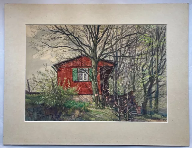 Aquarell Impressionist Max Friese kleines Sommerhaus im Frühling Landschaft 2
