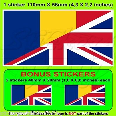 ROMANIA-UK Flag, Romanian-United Kingdom Union Jack 110mm Sticker x1+2 BONUS