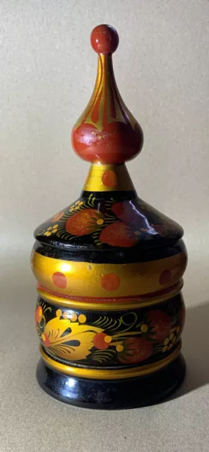 Vintage Khokhloma Hand Painted Russian Folk Art Papier Mache Box
