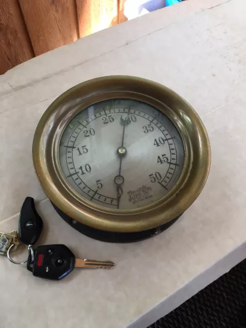 Vintage Large Solid Brass Marine Pressure Gauge, Ashton Valve, Boston