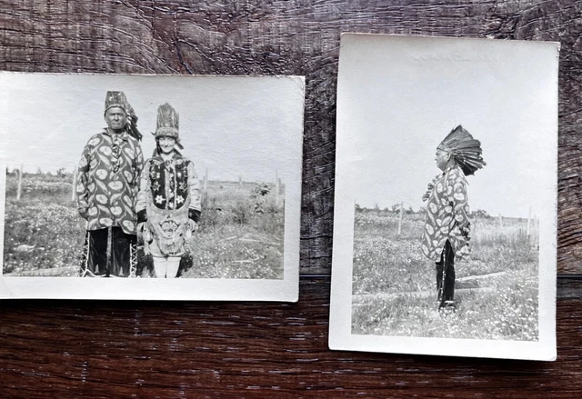 Two Vintage Snapshots of a Couple in  Native American Dress