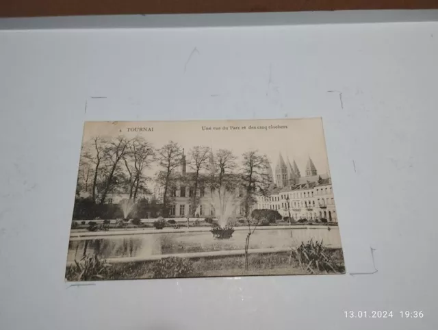 ak.tournai,belgien 1914,feldpost,park mit klosteransicht.