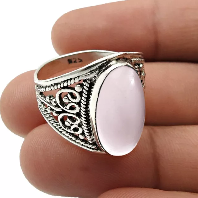 Geschenk für Sie 925 Silber Natürlich Rose Quarz Statement Boho Ring Eu 7.5 P17