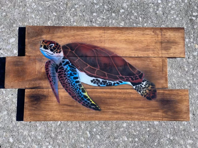 Sea Turtle Ocean Air Brushed Wall Art Island Home Decor Tiki Bar Tropical Patio