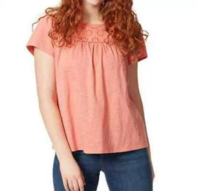 Ella Moss Women's Knit Eyelet Short Flutter Sleeves Flowy Blouse Top Orange L 2