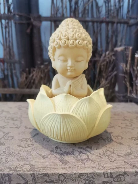 Chinese Boxwood Wood Hand Carving Lotus Baby Buddha Statue黄杨木.莲花宝宝佛61250