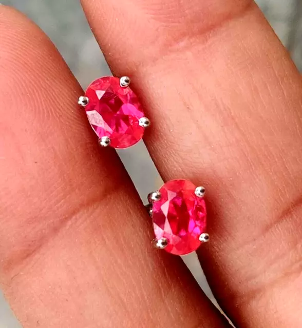 Natural Pinkish Ruby 4Ct Stud Earring's 925 Oval Cut earing