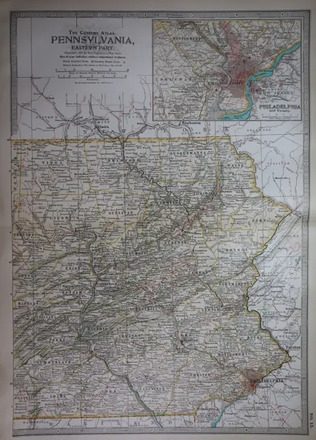 1897 Century Atlas Map ~ EASTERN PENNSYLVANIA ~ (12x18) ~ Free S&H #247