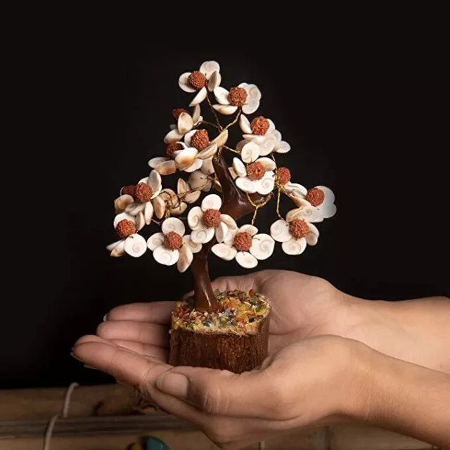 Árbol de piedras preciosas Gomti Chakra con cuentas Rudraksha Decoración...