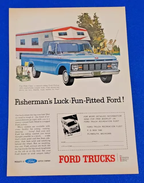 1963 Ford Pickup Truck W/Camper Original Print Ad Free Shipping Classic Lot-Blue