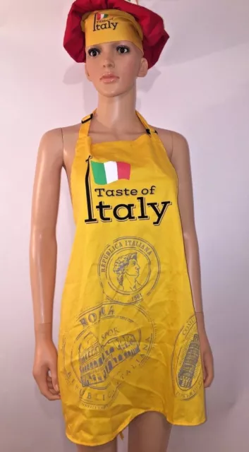 New TASTE OF ITALY Adjustable CHEF'S HAT AND APRON COMBO *  FREE SHIPPING !