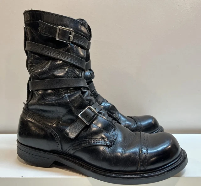 WW2 TANKER PARATROOPER Soldier Pilot Black Leather Strap Military Boots