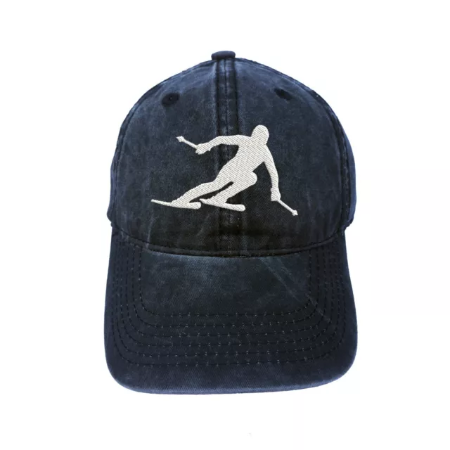 Skier Silhouette Embroidered Baseball Cap Hat Adjustable Strap Vacation New