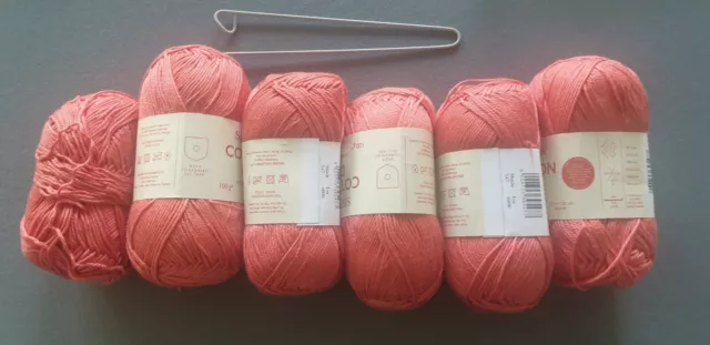 100g Sirdar DK Cotton Mix Knitting & Crochet Yarn Bundle-5 Balls, Coral Colour