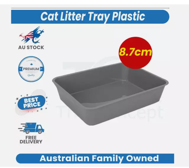 Cat Litter Tray Plastic - Kitten Toilet Pan Trays Box Cleaning Grey