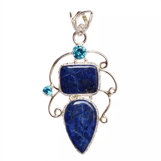 Lapis Lazuli Gemstone Blue Quartz 925 Sterling Silver Pendentif Bijoux...