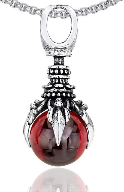 Punk Rock Titanium Steel Dragon Claw Crystal Ball Pendant Necklace,24" Link Chai