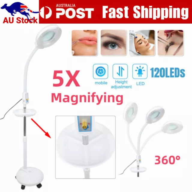 5x Magnifying Lamp Floor Stand Magnifier Medical Facial Beauty LED Light w/ Tray