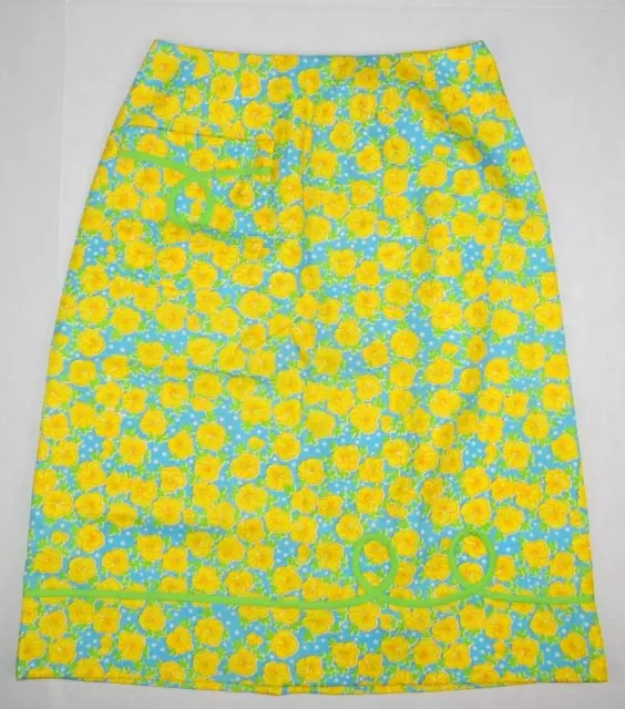 Lilly Pulitzer Vintage 60s 70s Nasturtiums Skirt S/M Waist 25" Yellow Blue Green