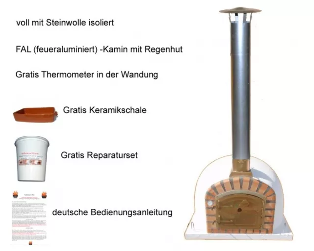 Holzbefeuerter Pizzaofen, Steinofen Lisboa 1x1mtr inkl. Kaminrohr und Regenhut *