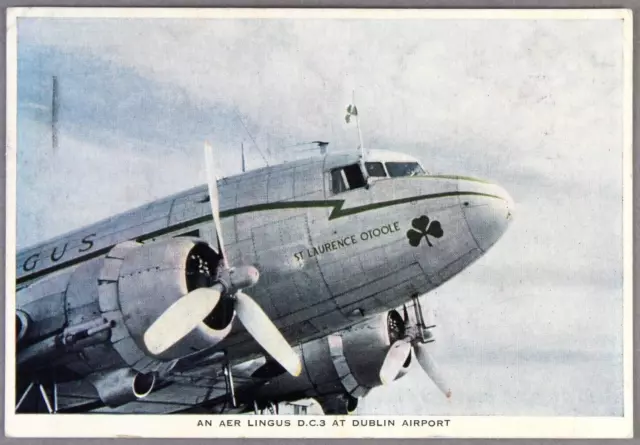 Aer Lingus Vintage Airline Issue Postcard Douglas Dc-3 Dublin Airport