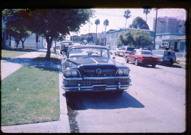 35 mm color slide * 1958 BUICK CAR parked at curb more cars on street L.A. ?
