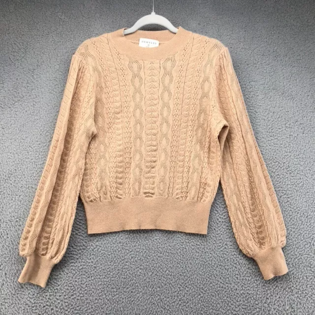 J Crew Demylee Wool Cable Knit Sweater Jumper Womens Medium Beige Crew Neck Knit