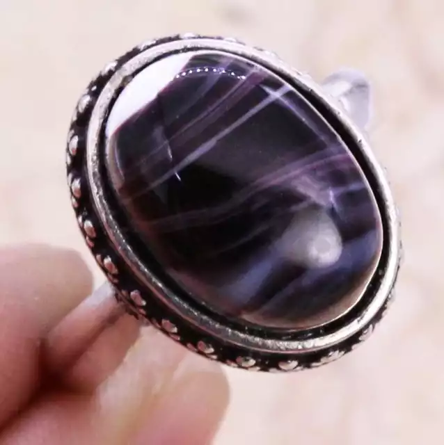 Stripped Onyx Art Piece 925 Silver Plated Ring of US Size 7.75