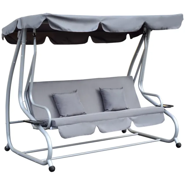 Outsunny 3 Seater Swing Chair for Outdoor w/ Adjustable Canopy, Grey