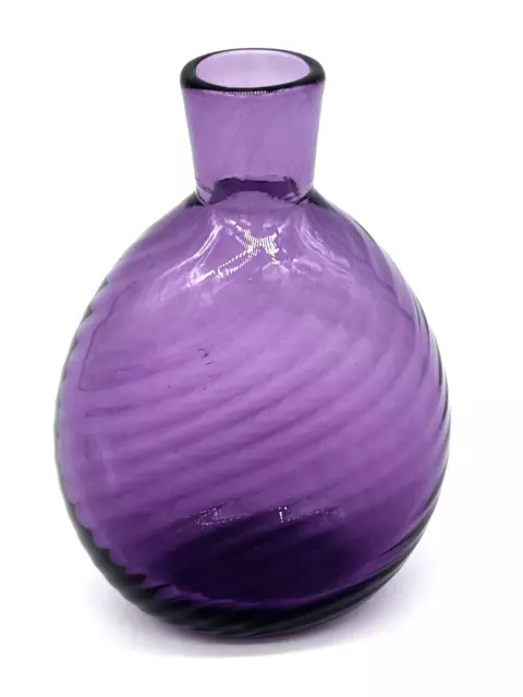 Signed Pairpoint MFA Purple Swirled Ribbing Art Glass Hand Blown Small Vase