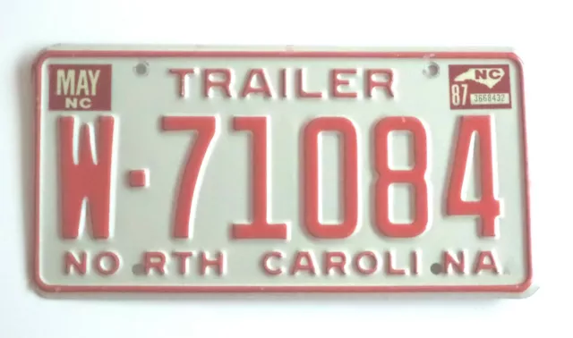 1987 NORTH CAROLINA TRAILER License Plate VintageTag # W-71084 Nice Expired TAG 3