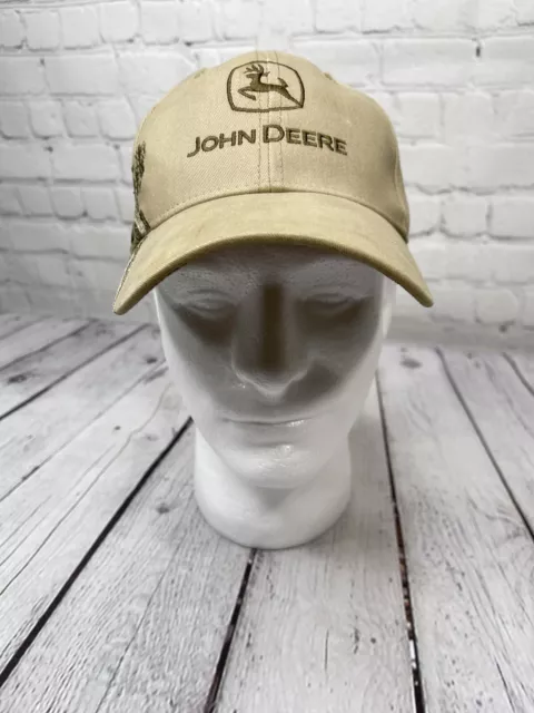 John Deere Beige Tan Men’s Hat Cap Embroidered Farm Scene Logo HTF RARE VGC! 2