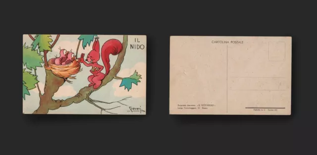 "IL NIDO" Cartolina anni '40 per  IL Vittorioso. Illustra Craveri.