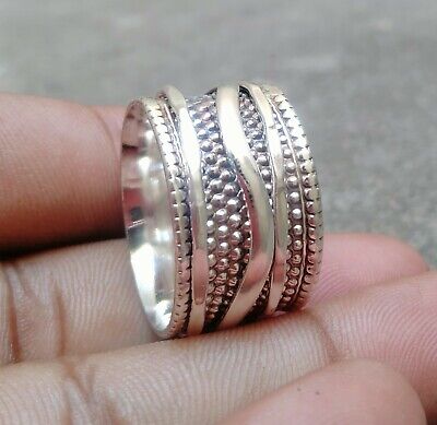 925 Sterling Silver Wide Band& Solid Spinner Ring Handmade Ring All Size-q-14