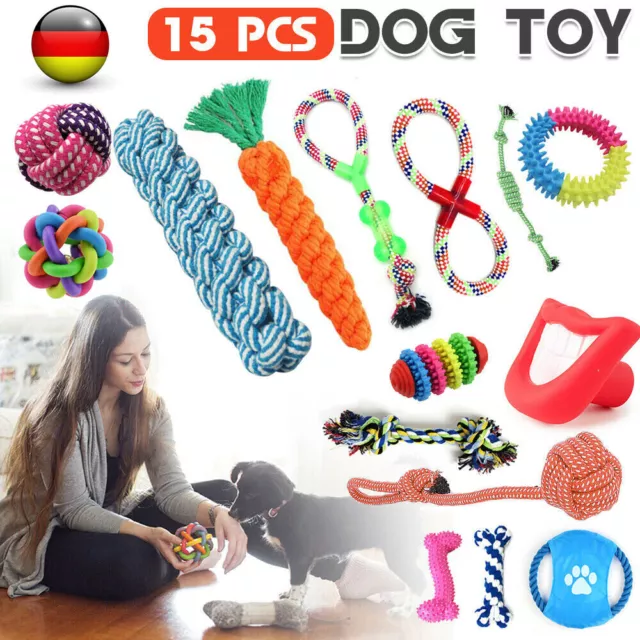 Hundespielzeug Set 15er Hund Welpen Kauen Baumwolle Seile Spielzeug für Haustier