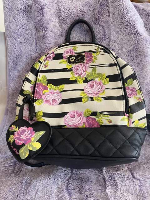 LUV BETSEY JOHNSON floral backpack with front pocket & plush heart ...