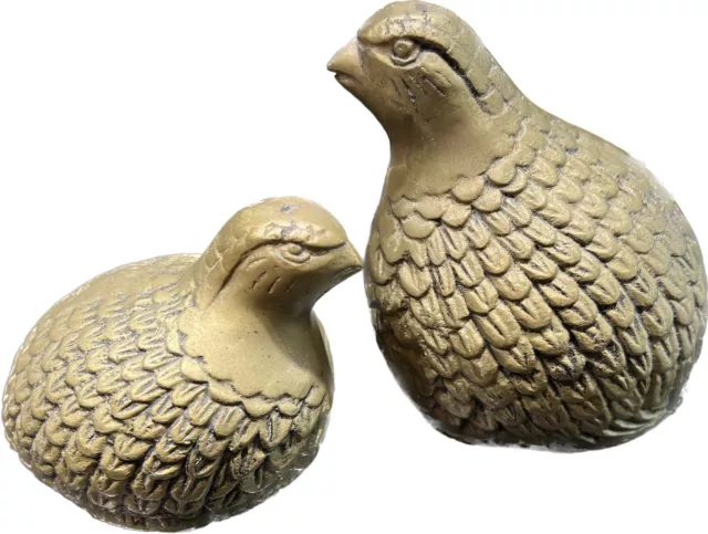Old Vtg Pair Decorative Brass Mother & Baby Partridge Quail Bird Figurines