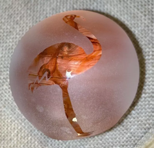 PINK SWIRLED FLAMINGO HANDMADE Etched Glass GLOBE Paperweight