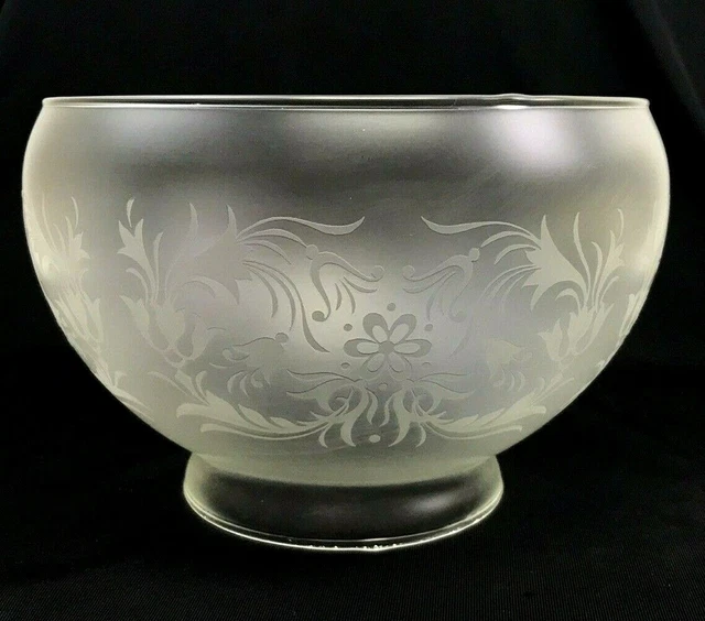 Frosted Satin Etched Glass 7" Floral Fixture Shade, Clear Filigree 4" Fitter