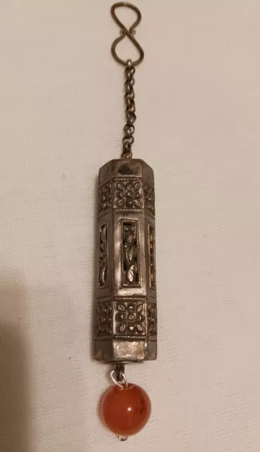 Antique Tibetan Needle Case Sterling Silver Cut Out Filigree