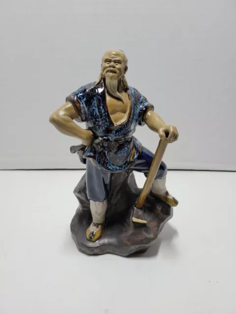 Shiwan Mudman Proud Working Man with Axe Rock Chinese Figurine Pottery Clay 9.5"