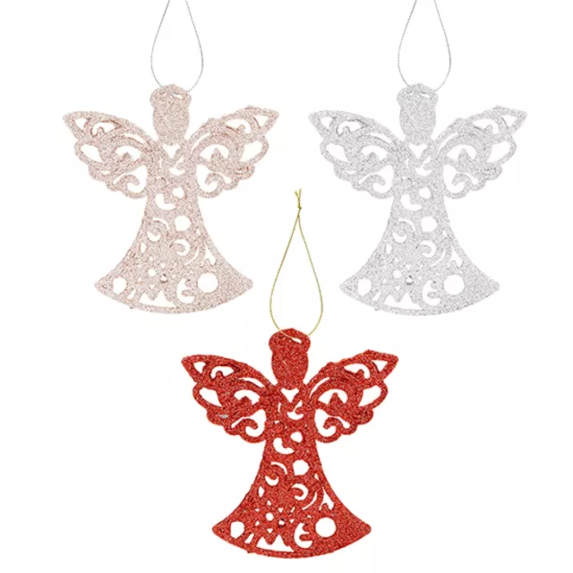 Glitter Christmas Tree Decorations Set of 6 Angels - Choose Colour