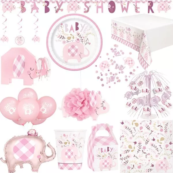 Babyshower Elefant Fille Babyparty Naissance Bébé Rose Déco Décoration Set